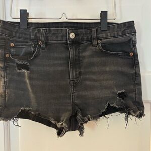 American Eagle Outfitters High Rise Shortie Black Distressed Jean Shorts, 10.